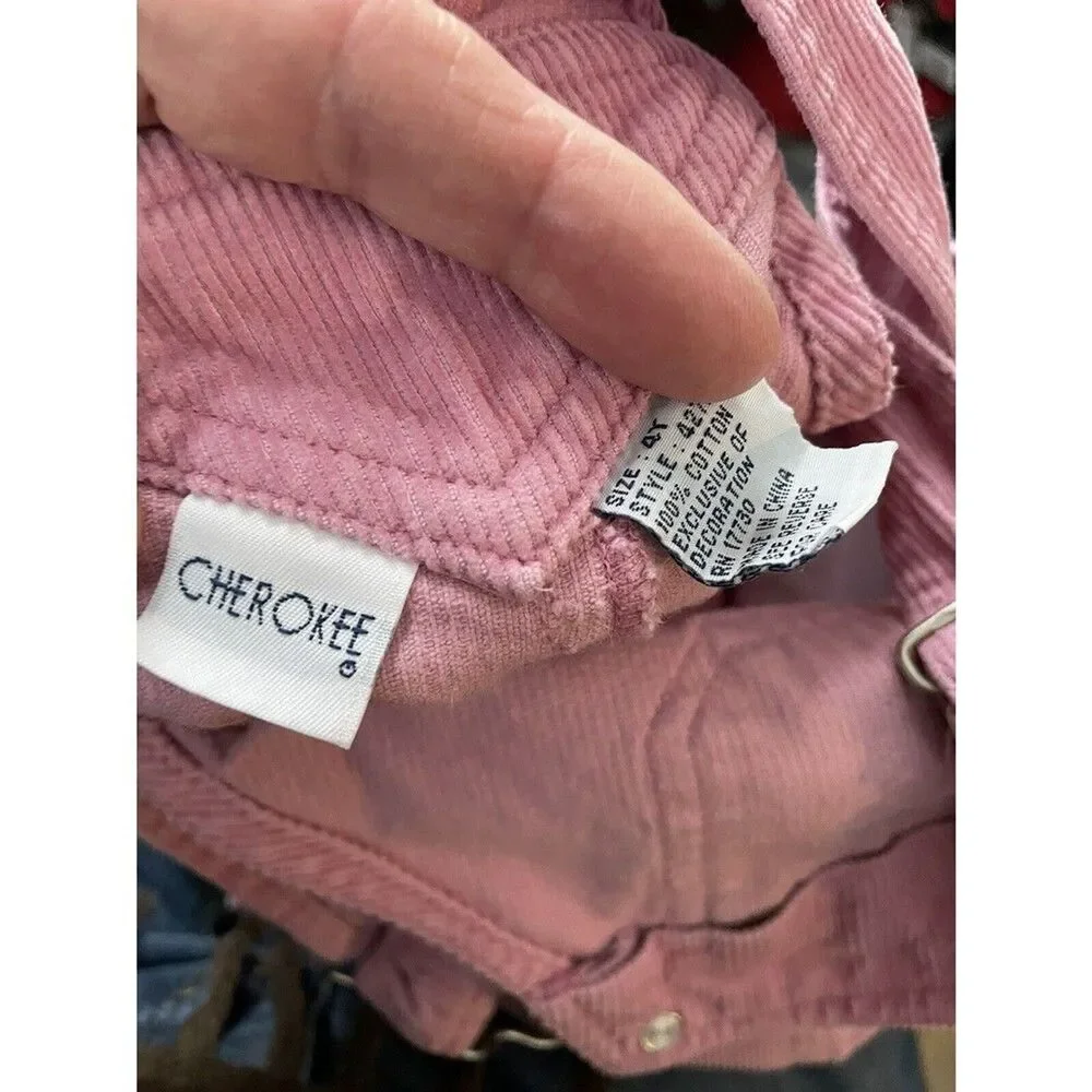 Cherokee 4t corduroy overalls, pink with embroidered flower detail